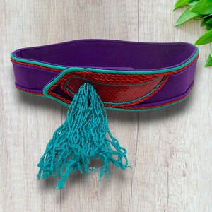 Vintage 1980s Dei Rossi Multicolor Wide Waist Corset Cinch Belt Tassel New Wave